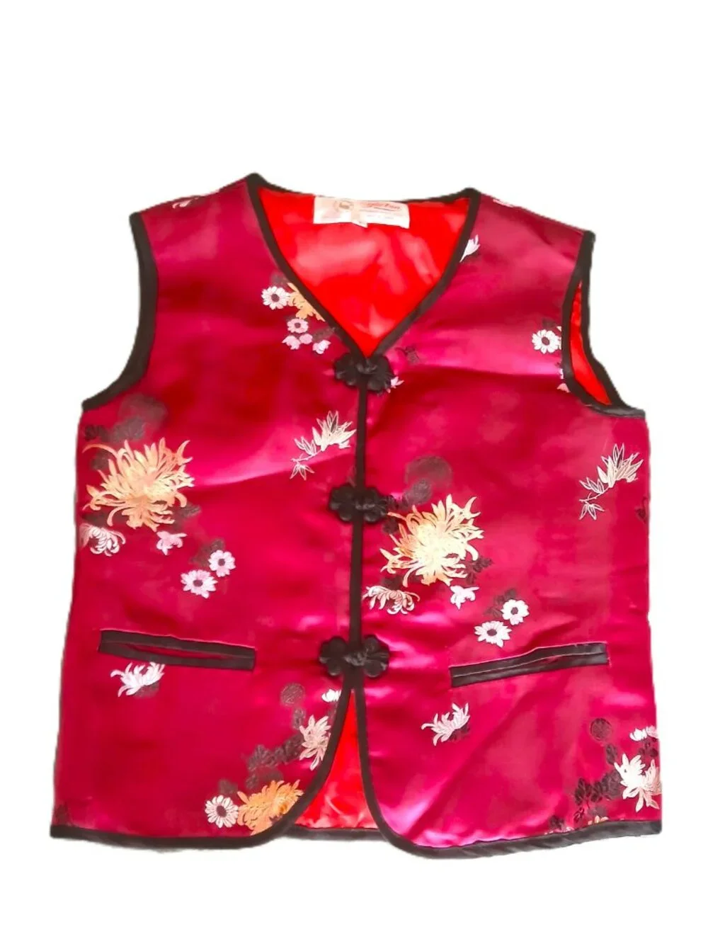 Vintage Kids Red Silk Satin AsianVest Size 6